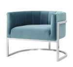 Magnolia Sea Blue Velvet/Silver Finish Metal Accent Chair