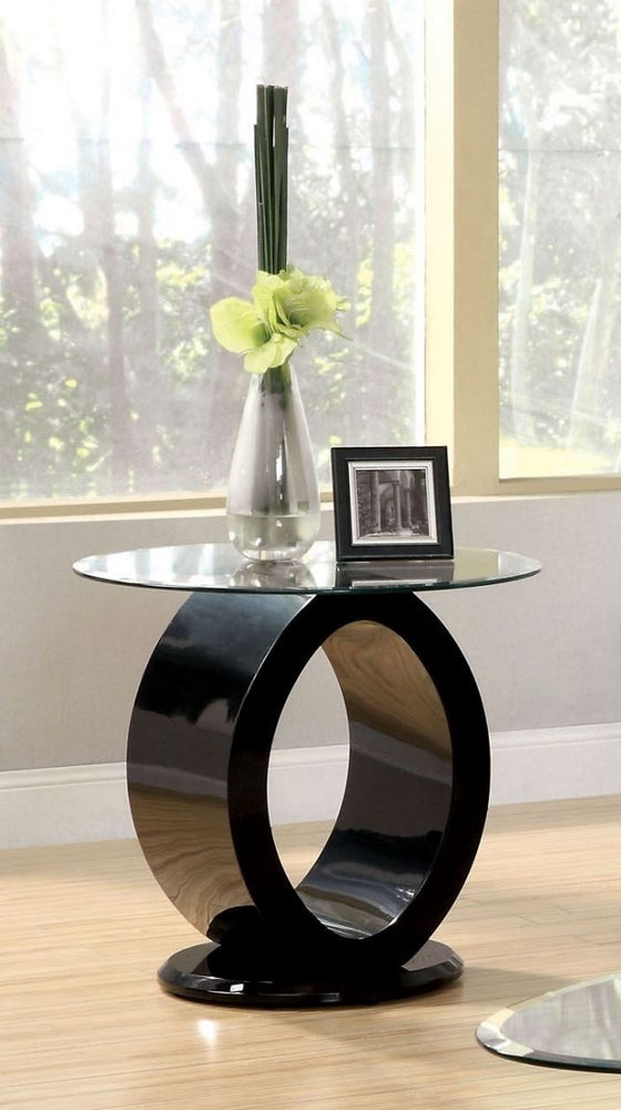 Lodia III Black Glass/Wood End Table