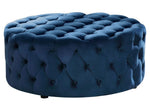 Sherlyn Blue Velvet Round Accent Ottoman