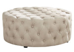 Sherlyn Beige Linen Round Accent Ottoman