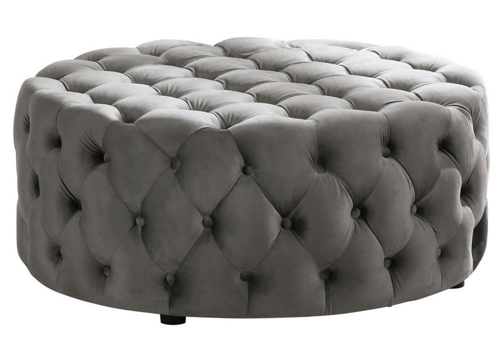 Sherlyn Grey Velvet Round Accent Ottoman