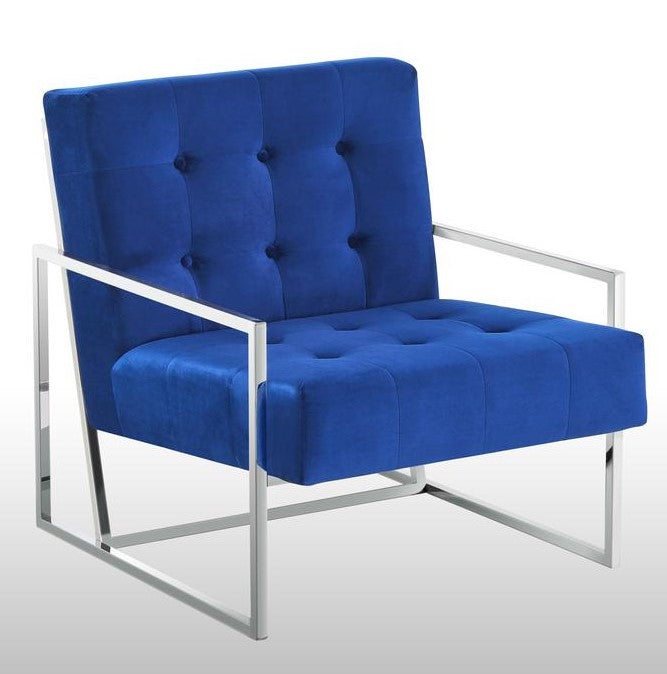 Beethoven Blue Velvet/Silver Accent Chair