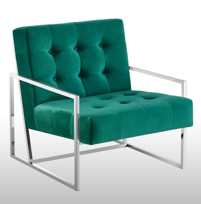 Beethoven Green Velvet/Silver Accent Chair