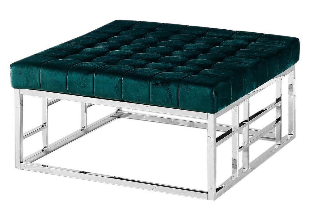 Elyse Green Velvet/Silver Accent Ottoman