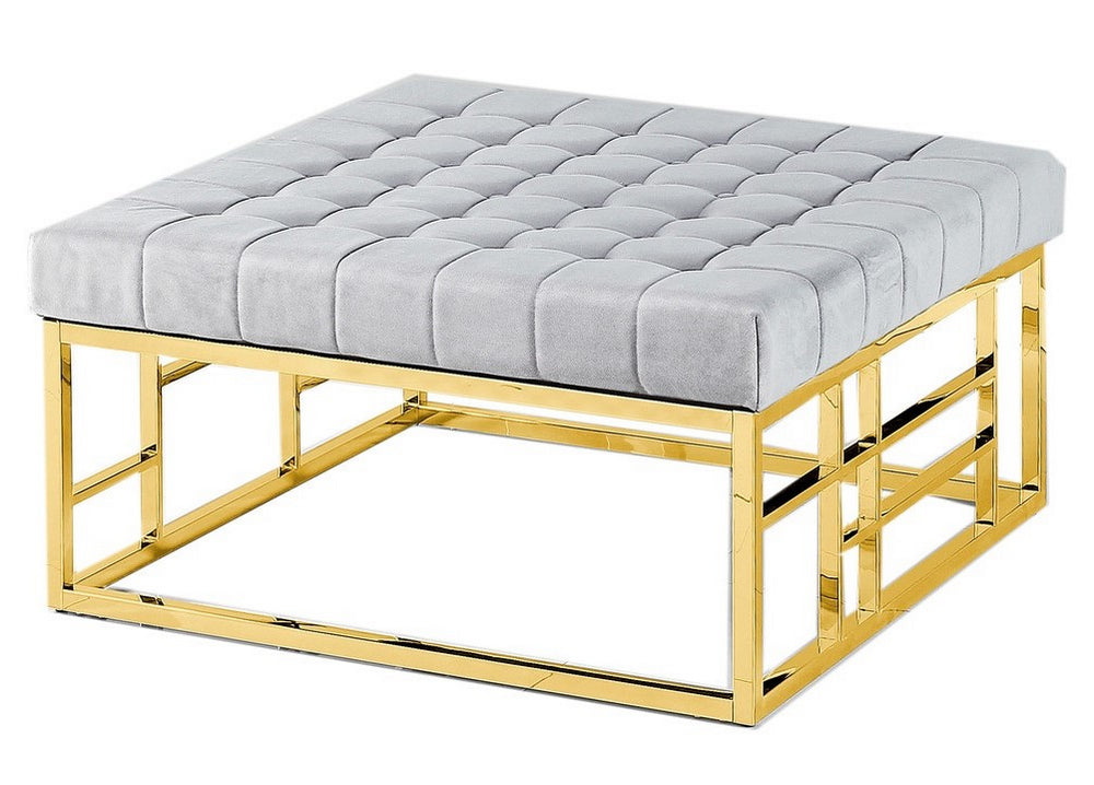 Elyse Grey Velvet/Gold Metal Accent Ottoman