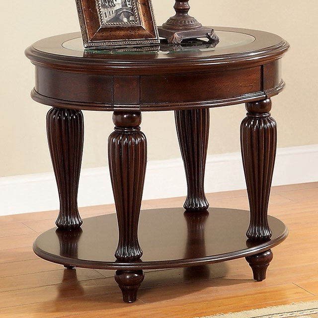 Centinel Dark Cherry Wood/Glass End Table