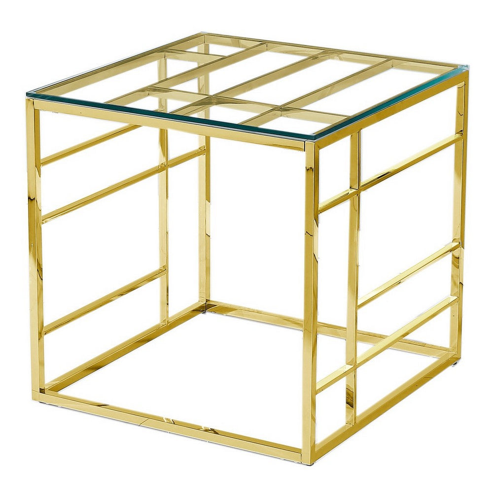 Inaya Clear Glass/Gold Metal End Table