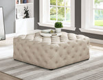 Sherlyn Beige Linen Square Accent Ottoman