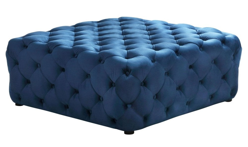 Sherlyn Blue Velvet Square Accent Ottoman