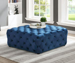 Sherlyn Blue Velvet Square Accent Ottoman