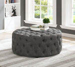 Sherlyn Grey Linen Round Accent Ottoman