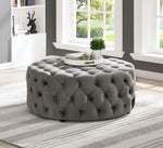 Sherlyn Grey Velvet Round Accent Ottoman