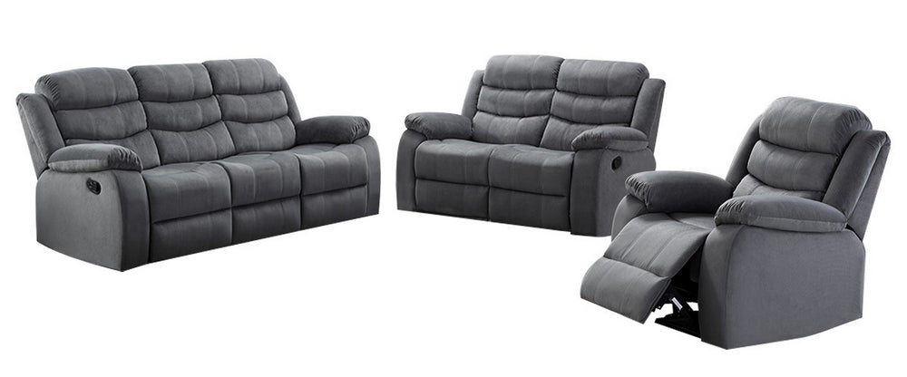 Jim 3-Pc Gray Fabric Manual Recliner Sofa Set