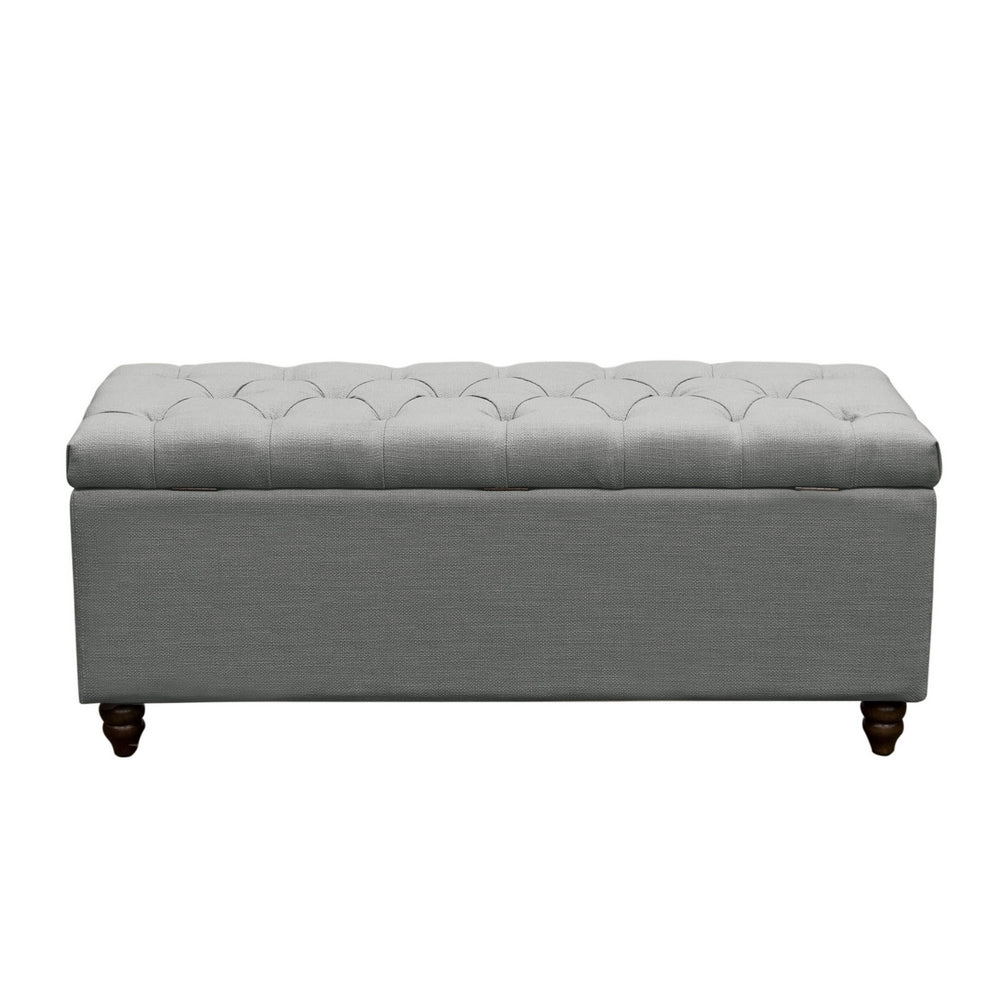 Park Avenue Grey Linen Tufted Lift-Top Storage Bench