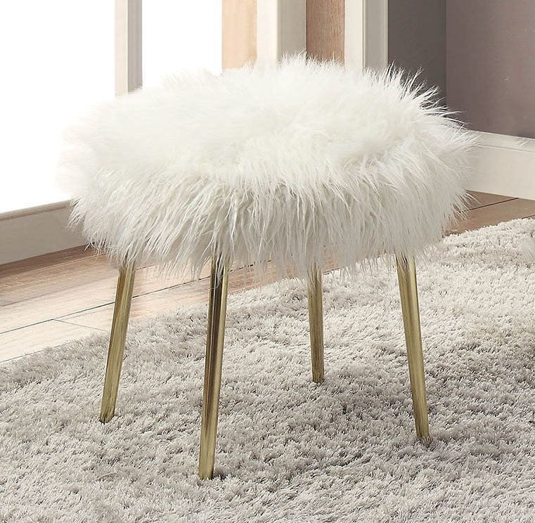 Caoimhe White Fur-Like Ottoman