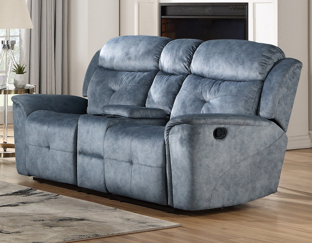 Mariana Silver Blue Fabric Manual Recliner Loveseat with Console