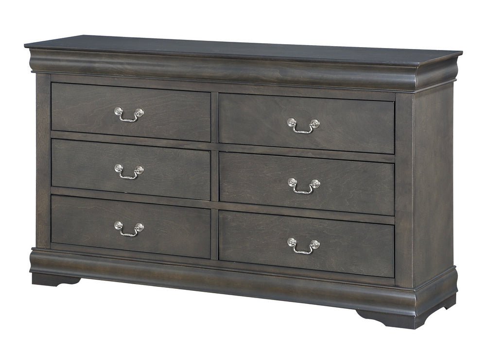 Louis Philippe Dark Gray Wood 6-Drawer Dresser