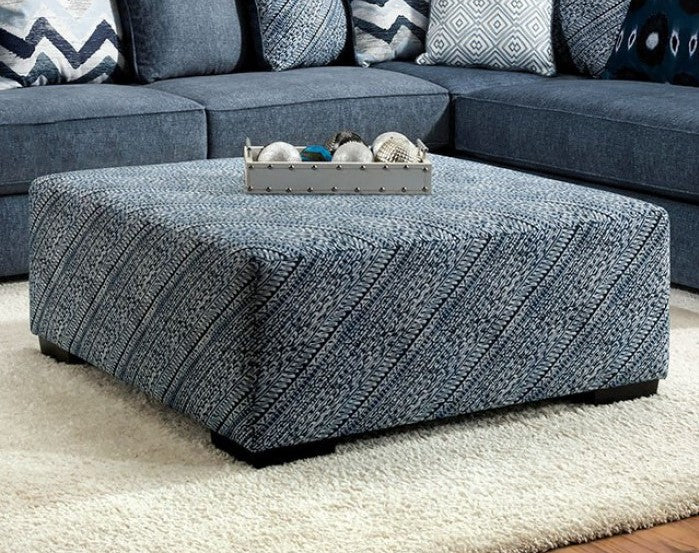 Brielle Blue Patterned Microfiber Ottoman