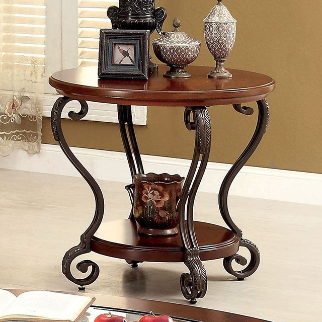 May Brown Cherry Wood/Metal/Glass End Table