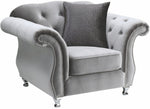 Frostine Silver Velvet Chair with Accent Pillow