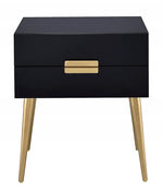 Denvor Black Wood End Table with 2 Drawers & Gold Accents