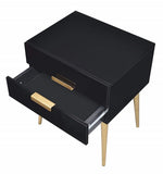 Denvor Black Wood End Table with 2 Drawers & Gold Accents