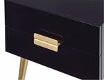 Denvor Black Wood End Table with 2 Drawers & Gold Accents