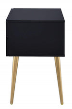 Denvor Black Wood End Table with 2 Drawers & Gold Accents