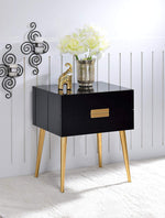 Denvor Black Wood End Table with 2 Drawers & Gold Accents