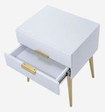 Denvor White Wood End Table with 2 Drawers & Gold Accents