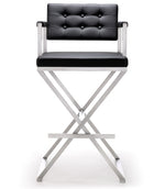 Director Black Vegan Leather/Steel Bar Stool