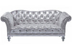 Dixie Metallic Silver Fabric Loveseat with Rolled Arm