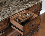 Exeter Dark Burl Wood 7-Drawer Dresser with Marble Top