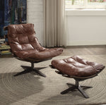 Gandy Retro Brown Top Grain Leather Accent Chair with Ottoman