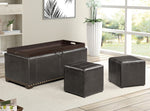 Hettie Black Faux Leather Storage Bench with 2 Ottomans