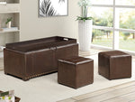 Hettie Brown Faux Leather Storage Bench with 2 Ottomans