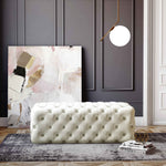 Kaylee Cream Velvet Button Tufted Ottoman