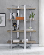 Libby Wood/Chrome Metal Bookshelf with 4 Shelves