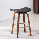 Lilac 2 Black Faux Leather/Brown Wood Bar Stools