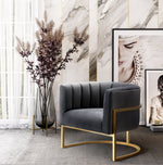 Magnolia Grey Velvet/Gold Finish Metal Accent Chair