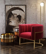 Magnolia Hot Pink Velvet/Gold Finish Metal Accent Chair