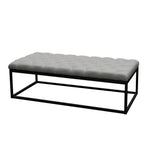 Mateo Grey Linen/Black Metal Large Tufted Bench