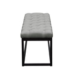 Mateo Grey Linen/Black Metal Small Tufted Bench