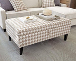 McLoughlin White/Beige Flat Weave Lift-Top Storage Ottoman