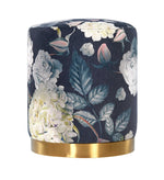 Opal Floral Velvet Ottoman with Gold Metal Base