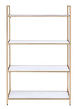 Ottey White High Gloss Wood/Gold Metal Bookshelf with 4 Shelves