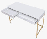 Ottey White High Gloss Wood/Gold Metal Desk with 2 Drawers