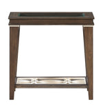 Peregrine Walnut Wood Side Table with Clear Glass Top & Shelf