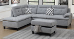 Lettie Grey Linen-Like Fabric LAF Sectional with Ottoman