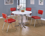 Retro White Wood/Chrome Finished Metal Round Dining Table